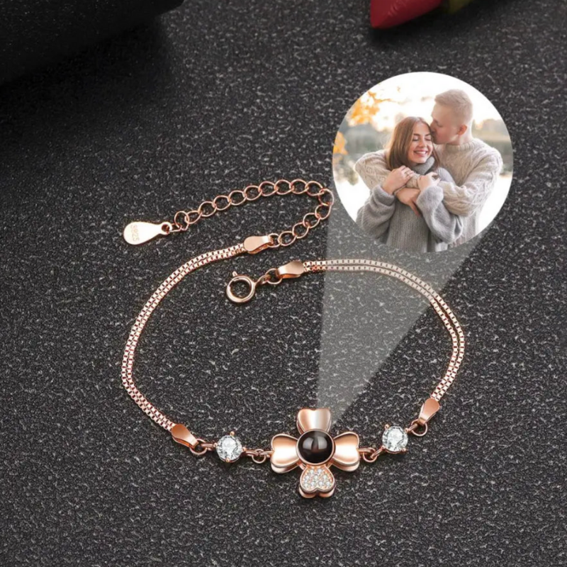 bracelet personnalisé photo femme or rose luxe