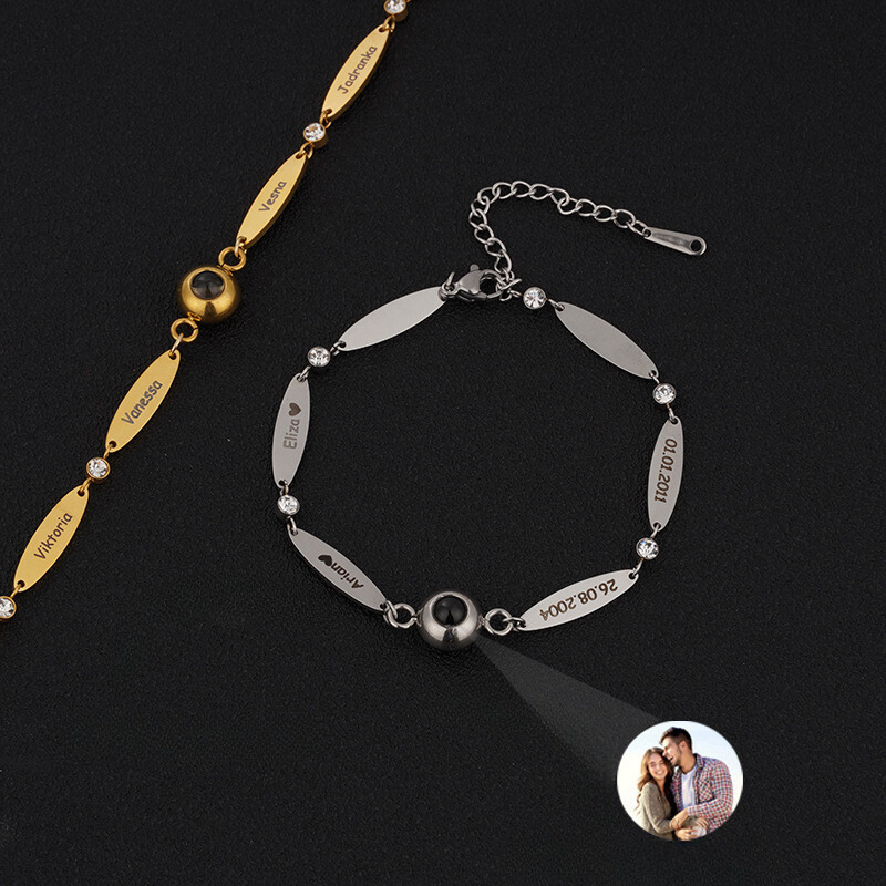 bracelet personnalisé projection photo argent et or