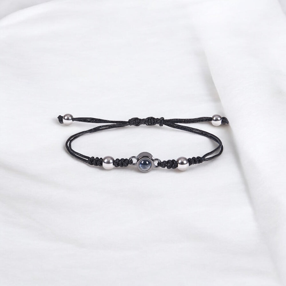 bracelet personnalisé projection photo corde noir