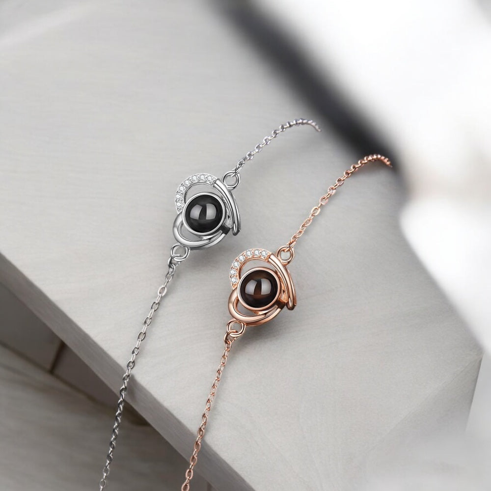 bracelet photo or rose et argent