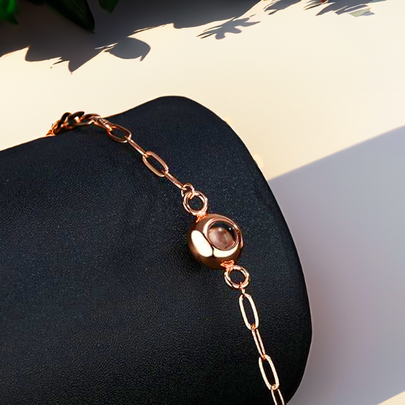 bracelet photo personnalisé or rose femme projection