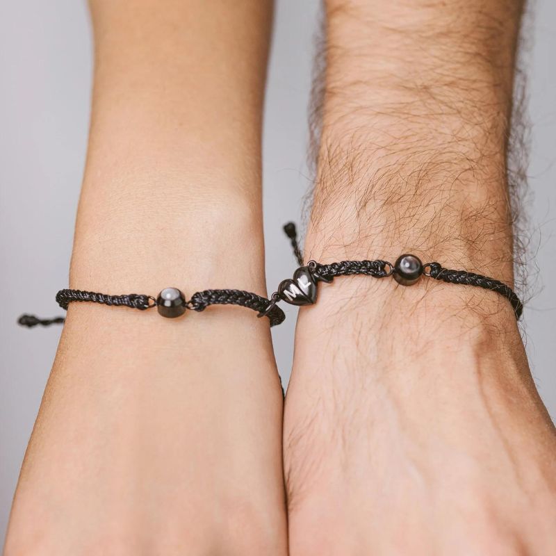 bracelet photo personnalisé noir couple