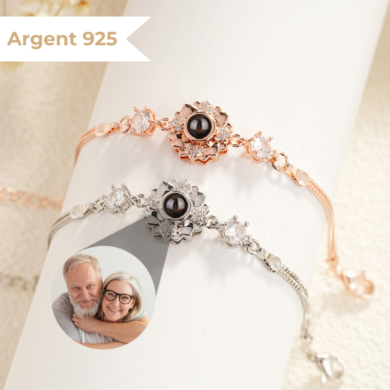 bracelet photo personnalisé pour femme argent et or rose