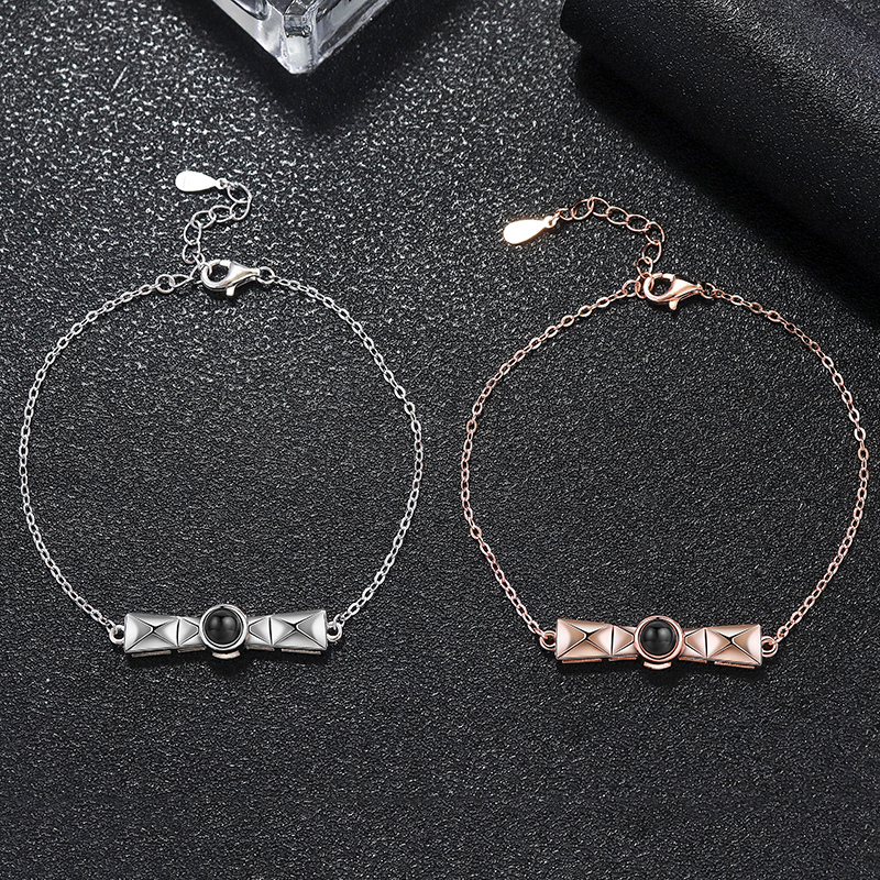 bracelet photo personnalisé projection femme or rose et argent