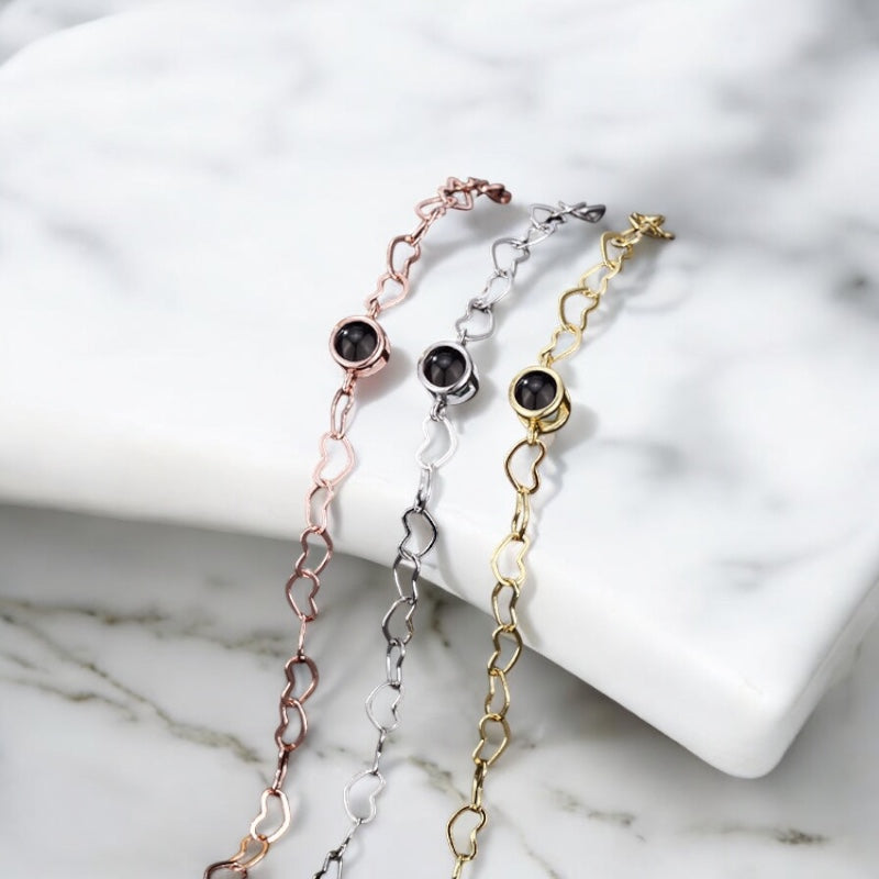 bracelets personnalisés avec perle de projection photo or rose or et argent elydia