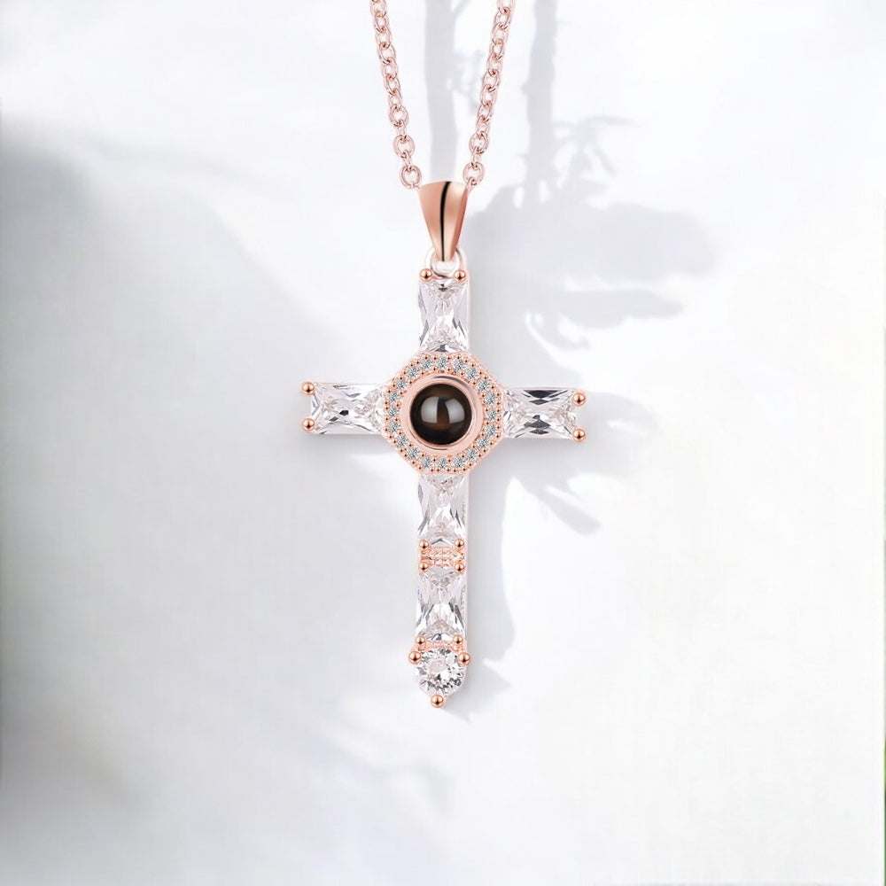 collier croix photo personnalisé or rose 