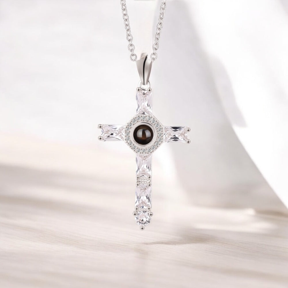 collier pendentif croix argent photo personnalisé