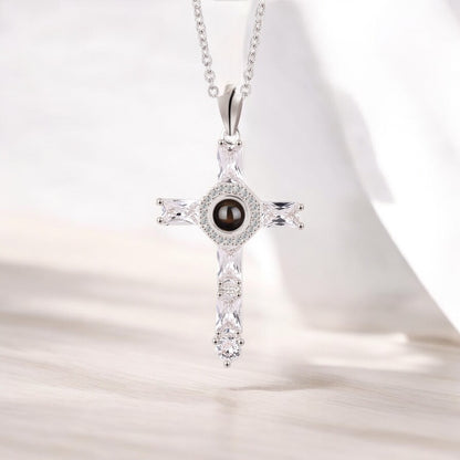 collier pendentif croix argent photo personnalisé