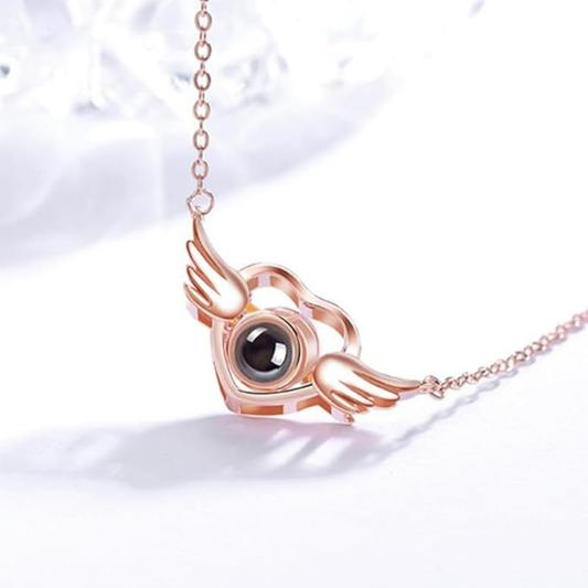 collier pendentif or rose coeur projection photo