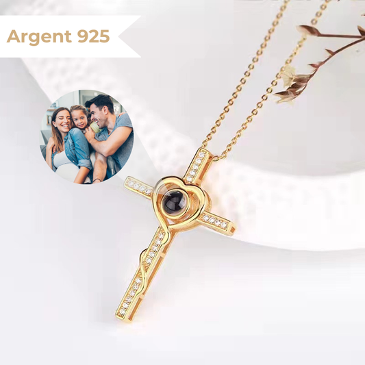 collier pendentif photo personnalisé or croix
