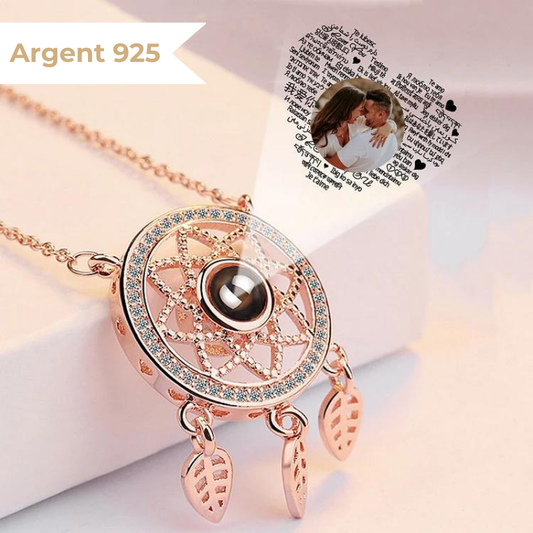 collier pendentif photo personnalisé or rose pour femme