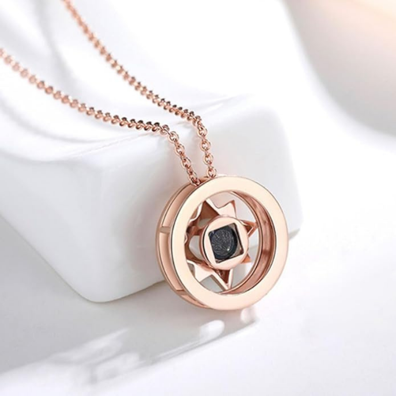 collier personnalisable photo projection or rose