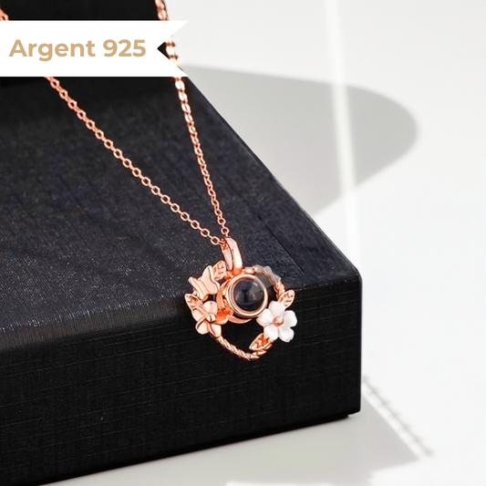 collier personnalisé projection photo or rose femme